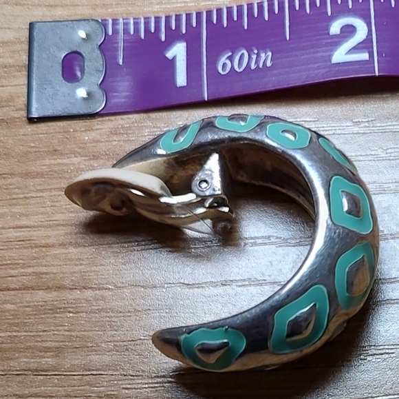 Simon Sebbag Design SSD Clip On Silver Animal Print Hoop Earrings, Turquoise - Picture 8 of 8